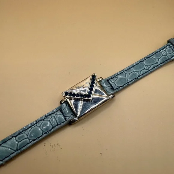 Opening Envelope Bracelet On Light Blue-Gray w/ a Glossy Crocodile Embossed Band - Picture 5 of 11